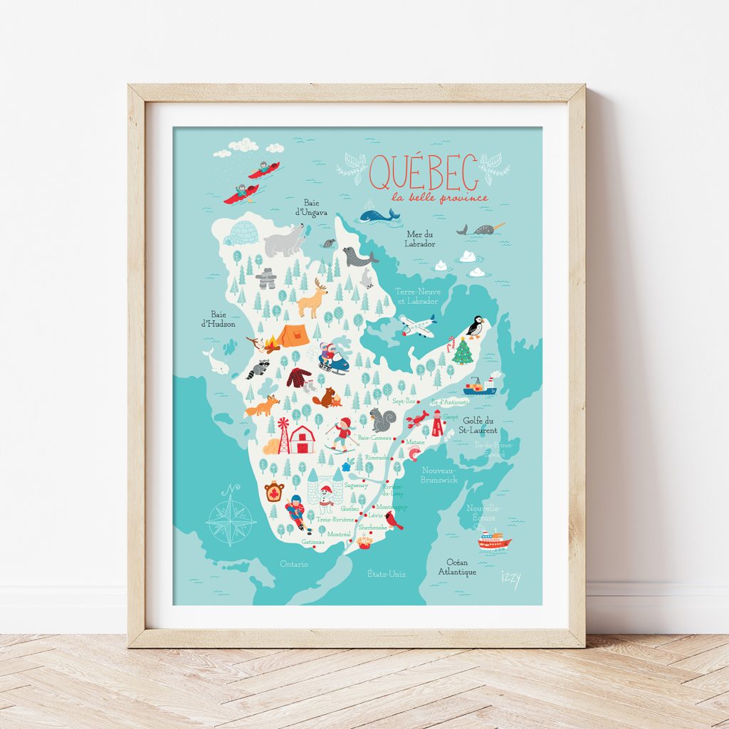 Affiche illustrée de la province du Québec par Isabelle Charbonneau illustratrice